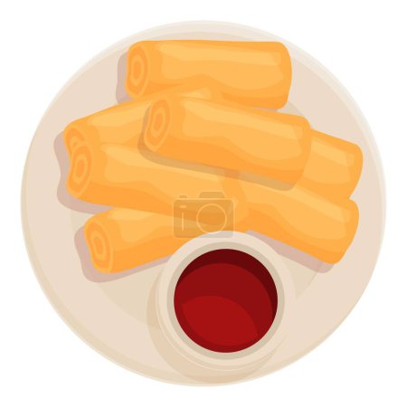 Téléchargez les illustrations : Rouleau de printemps icône de repas dessin animé vecteur. Cuisine. Manger frit - en licence libre de droit