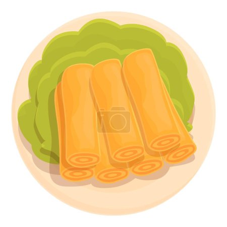 Téléchargez les illustrations : Spring roll menu icône dessin animé vecteur. Cuisine. Repas frits - en licence libre de droit