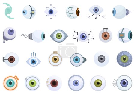 Illustration for Eye implants icons set cartoon vector. Contact lens. People health - Royalty Free Image