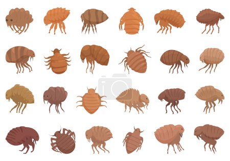 Ilustración de Iconos de pulgas conjunto vector de dibujos animados. Naturaleza de perro. Animales de compañía - Imagen libre de derechos