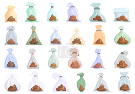 Illustration for Poop Bags icons set cartoon vector. Nature pet. Poo dog - Royalty Free Image