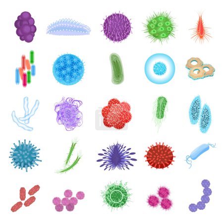 Illustration pour Les icônes des bactéries définissent un vecteur de dessin animé. Cellule germinale. Anti poussière - image libre de droit