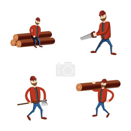 Illustration for Lumberjack icons set cartoon vector. Man woodcutter while working. Logging industry - Royalty Free Image