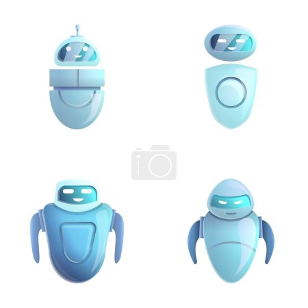 Ilustración de Robot iconos conjunto vector de dibujos animados. Robot electrónico moderno. Concepto tecnológico - Imagen libre de derechos