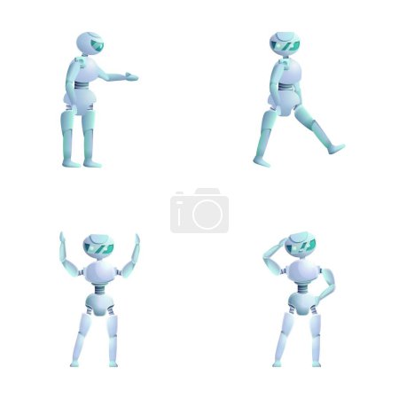 Ilustración de Los iconos de la tecnología Robot establecen el vector de dibujos animados. Robot electrónico moderno. Inteligencia artificial - Imagen libre de derechos
