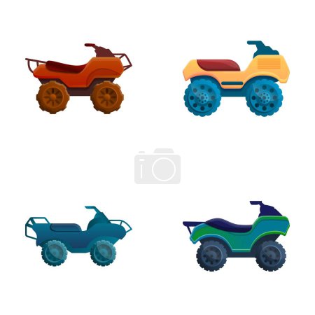 Illustration for Quad bike icons set cartoon vector. All terrain vehicle. Extreme sport concept - Royalty Free Image