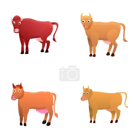 Illustration for Cow icons set cartoon vector. Domestic milk animal. Cattle, livestock farming - Royalty Free Image