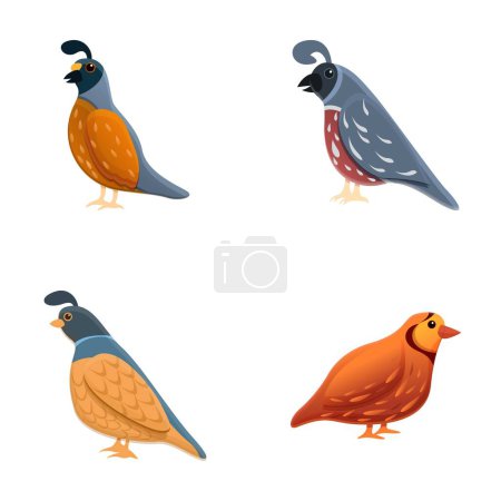 Illustration for Partridge icons set cartoon vector. Variegated wild bird. Ptarmigan bird, ornithology - Royalty Free Image