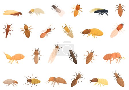 Illustration for Termite icons set cartoon vector. Nature insect. Soldier pest control - Royalty Free Image