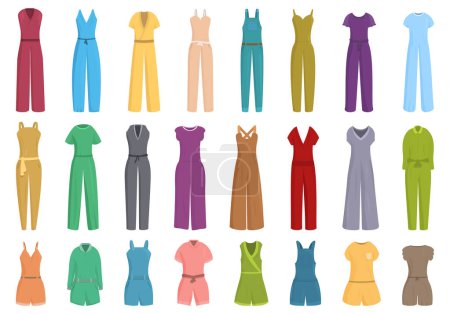 Illustration for Jumpsuit icons set cartoon vector. Cloth people fashion. Work industry - Royalty Free Image