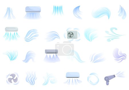 Cold air flow icons set cartoon vector. Wind air effect. Breeze wave speed