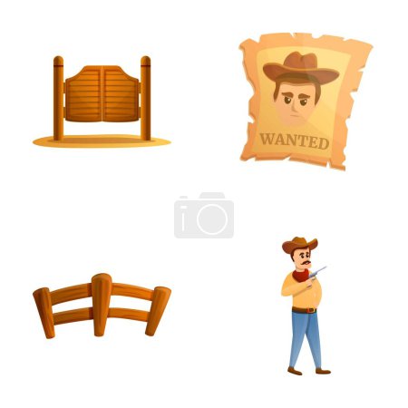 Illustration for Wild west icons set cartoon vector. American old west. History - Royalty Free Image