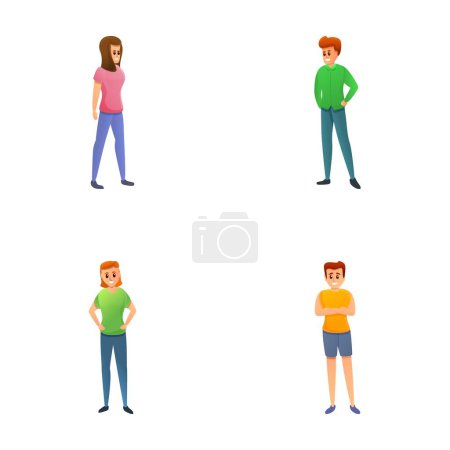 Illustration for Young people icons set cartoon vector. Guy and girl character. People, human - Royalty Free Image