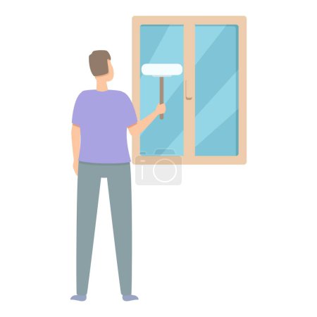 Ilustración de Hombre limpieza casa icono de la ventana vector de dibujos animados. Herramienta de limpieza de vidrio. Solución en aerosol desinfectante. - Imagen libre de derechos