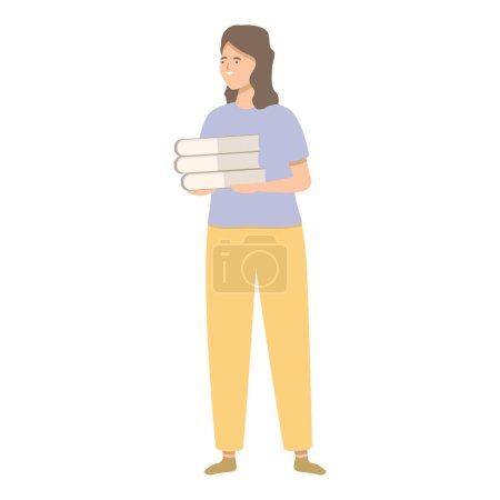 Illustration for Woman holding stack of books icon cartoon vector. Organize home library. Housekeeping daily chores. - Royalty Free Image