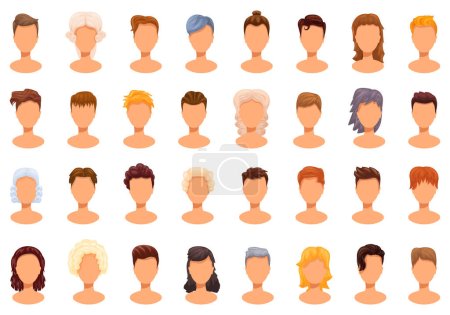 Illustration for Man in a wig icons set cartoon vector. Hair beauty fashion. Wig long short - Royalty Free Image