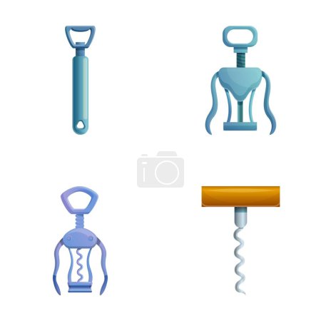 Illustration for Corkscrew icons set cartoon vector. Tool for opening bottle. Kitchen utensils - Royalty Free Image