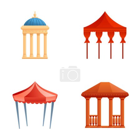 Illustration for Park gazebo icons set cartoon vector. Gazebo or pavilion structure. City park area element - Royalty Free Image
