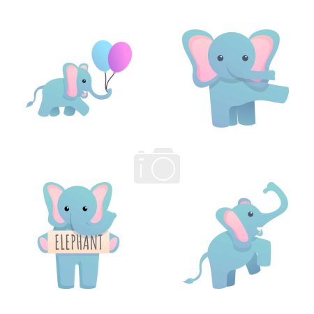 Illustration for Cute elephant icons set cartoon vector. Baby elephant with balloon. Cartoon character - Royalty Free Image