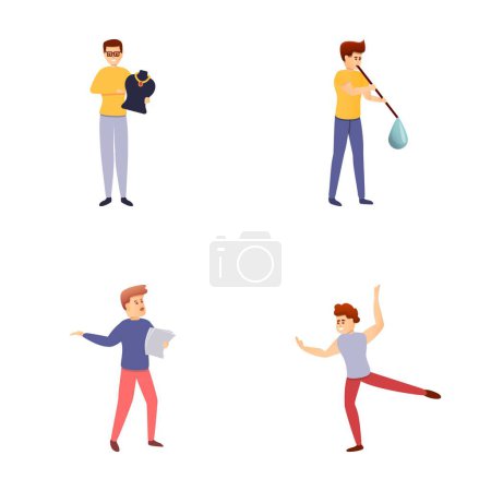 Illustration for Creative profession icons set cartoon vector. Jeweler, dancer, reciter, glassblower. Occupation cartoon character - Royalty Free Image