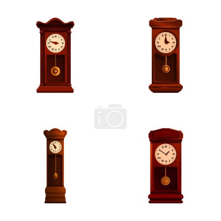 Téléchargez les illustrations : Horloge antique isolé icône de jeu de dessin animé. Vieille montre avec pendule. Décoration intérieure, antiquités - en licence libre de droit