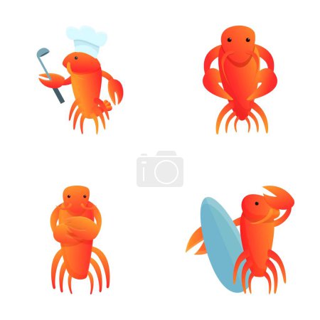 Illustration for Crayfish icons set cartoon vector. Cute red crayfish. Cartoon character, sea animal - Royalty Free Image