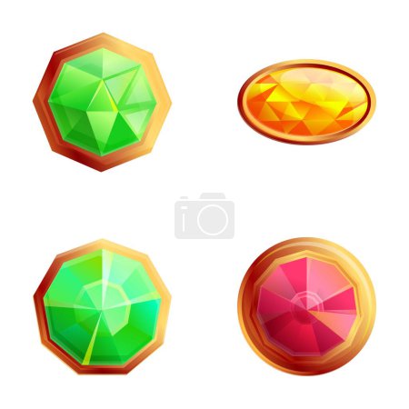 Ilustración de Iconos de gemas conjunto vector de dibujos animados. Diferente forma y color piedra preciosa. Joyería - Imagen libre de derechos