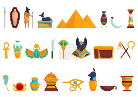 Illustration for Anubis icons set cartoon vector. God ancient. Clothes power scales - Royalty Free Image