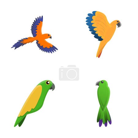 Illustration for Tropical parrot icons set cartoon vector. Exotic bird. Jungle and tropical forest wildlife - Royalty Free Image