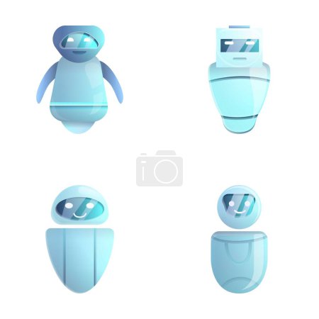 Ilustración de Iconos electrónicos robot conjunto vector de dibujos animados. Robot moderno. Concepto tecnológico - Imagen libre de derechos