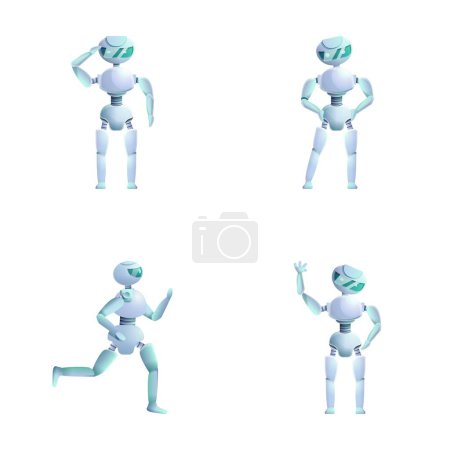 Ilustración de Robot mujer iconos conjunto de dibujos animados vector. Robot electrónico moderno. Inteligencia artificial - Imagen libre de derechos