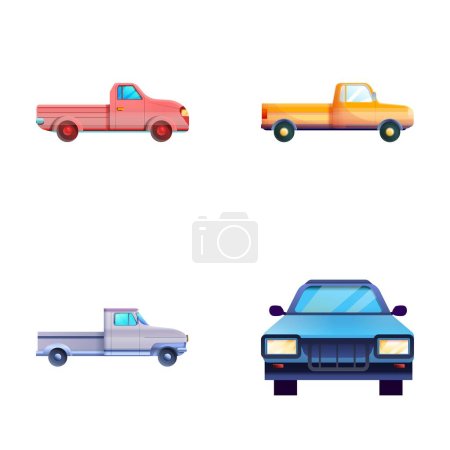 Illustration for Pickup icons set cartoon vector. Classic pickup in various color. Passenger car, vehicle - Royalty Free Image