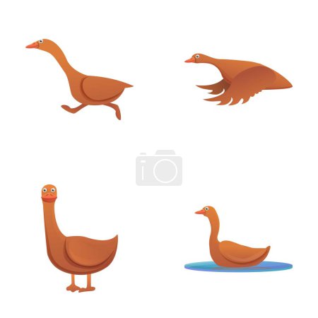 Illustration for Geese icons set cartoon vector. Domestic waterfowl. Farm poultry, livestock - Royalty Free Image