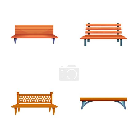 Illustration for Bench icons set cartoon vector. Bench for park or garden. Outdoor furniture - Royalty Free Image