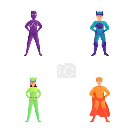 Illustration for Superhero icons set cartoon vector. Man and woman superhero. Cartoon character - Royalty Free Image