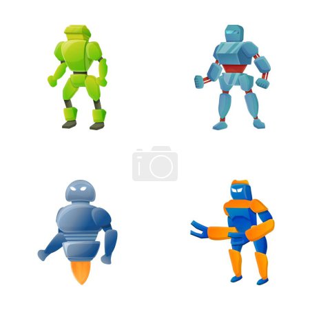Ilustración de Iconos electrónicos robot conjunto vector de dibujos animados. Robot moderno. Concepto tecnológico - Imagen libre de derechos