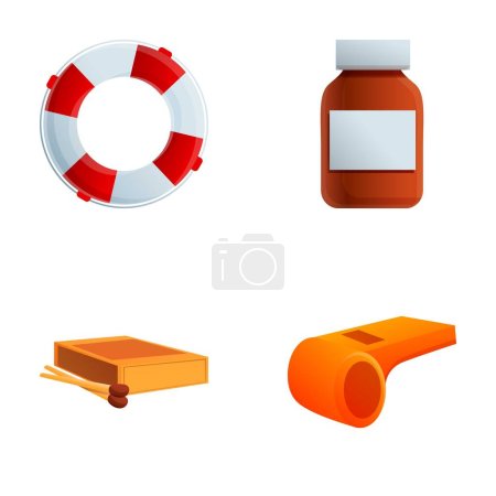 Illustration for Summer vacation icons set cartoon vector. Equipment for recreation near water. Tourism, rest - Royalty Free Image