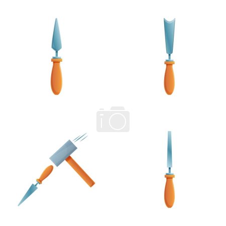 Illustration for Repair tool icons set cartoon vector. Metal hammer and chisel. Construction and repair tool - Royalty Free Image