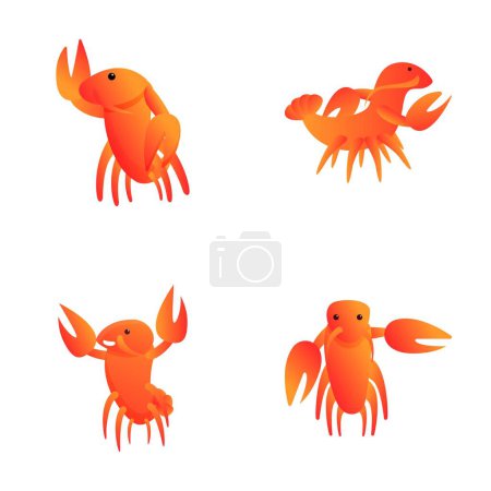 Illustration for Red crayfish icons set cartoon vector. Cute cartoon crayfish. Cartoon character, sea animal - Royalty Free Image