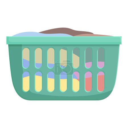 Illustration for Full basket of kids clothes icon cartoon vector. Machine wash. Home mother work - Royalty Free Image