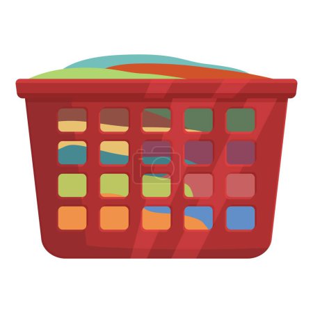 Illustration for Red laundry basket icon cartoon vector. Washing cleaner. Textile child - Royalty Free Image