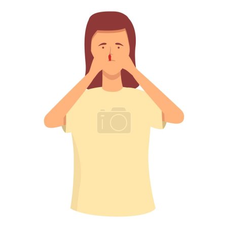 Ilustración de Chica hemorragia nasal icono vector de dibujos animados. Enfréntate a una enfermedad triste. Dolor infectado - Imagen libre de derechos