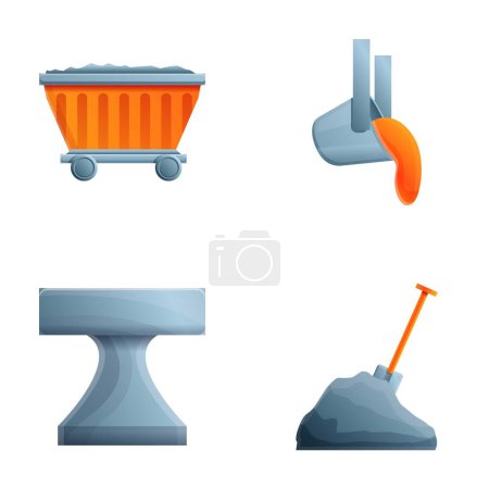 Illustration for Metallurgy industry icons set cartoon vector. Foundry metallurgy process. Iron and steel production - Royalty Free Image