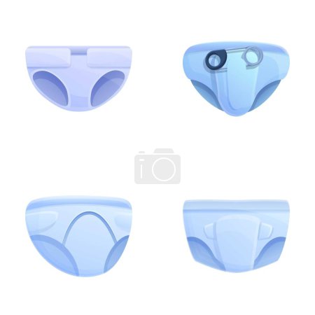 Illustration for Baby diaper icons set cartoon vector. Various type of absorbent baby diaper. Hygiene product - Royalty Free Image