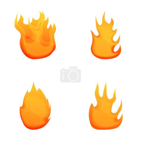 Icônes de feu mis vecteur de dessin animé. Élément brûlant chaud. Feu de camp, feu de camp