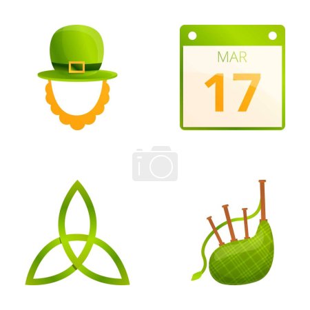 Illustration for Patrick day icons set cartoon vector. Various attribute of saint patrick day. Irish holiday symbol - Royalty Free Image