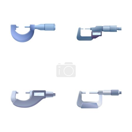 Micrometer icons set cartoon vector. Various type of micrometer. Thickness measuring tool