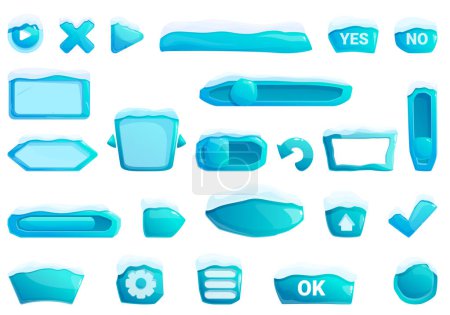 Ilustración de Elementos de Gui íconos de nieve conjunto vector de dibujos animados. Juego de invierno. Flecha de botón - Imagen libre de derechos