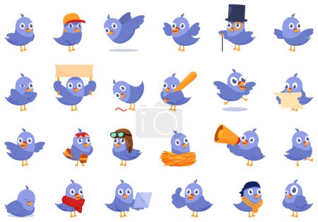 Illustration for Pigeon mascot icons set cartoon vector. Angry bird. City happy dove - Royalty Free Image