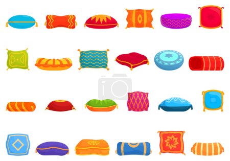 Illustration for Arabic cushions icons set cartoon vector. Pillow middle eastern. Indian hotel - Royalty Free Image